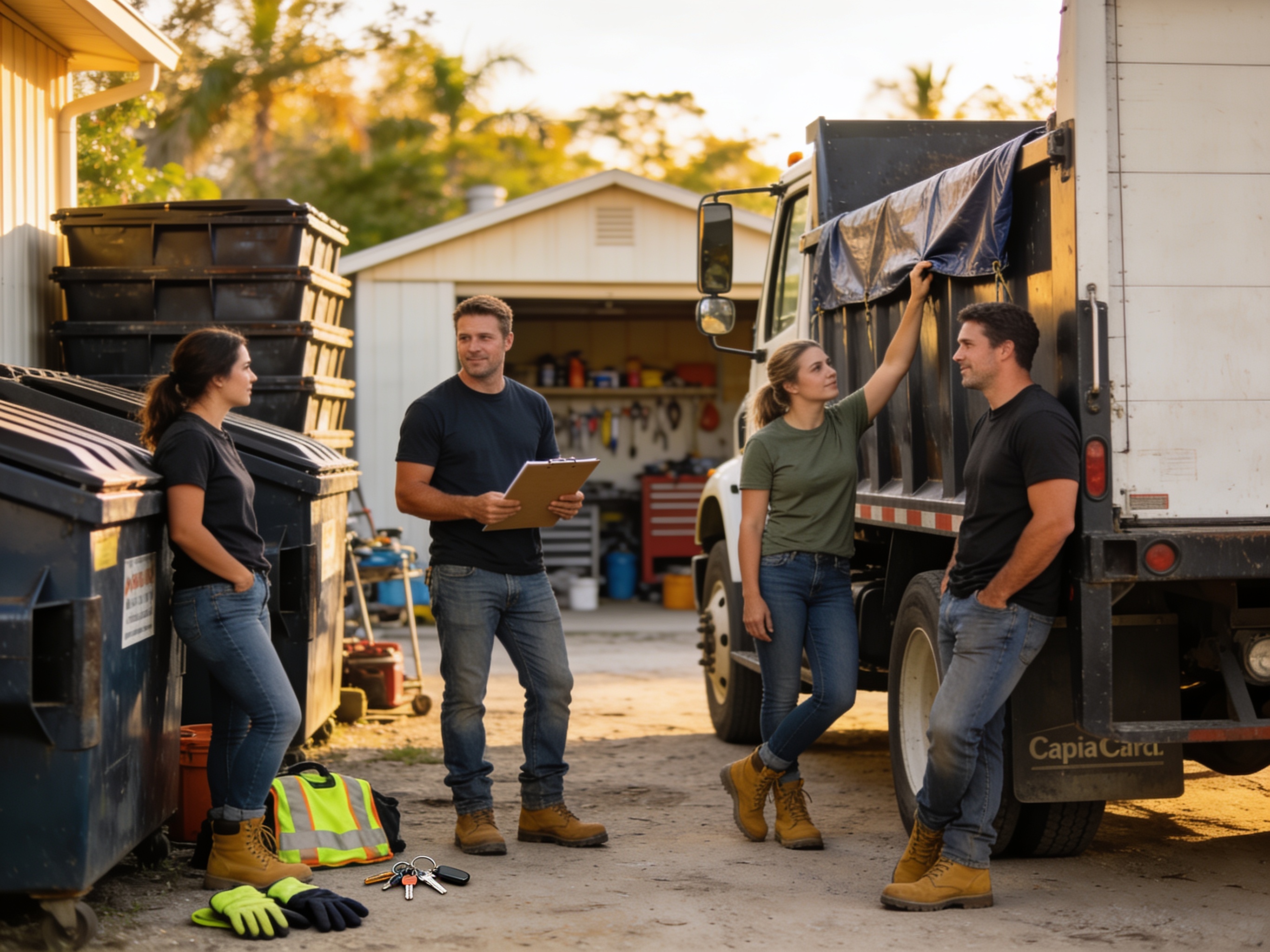 The Cape Coral Dumpster Rental pros team at work in Cape Coral
